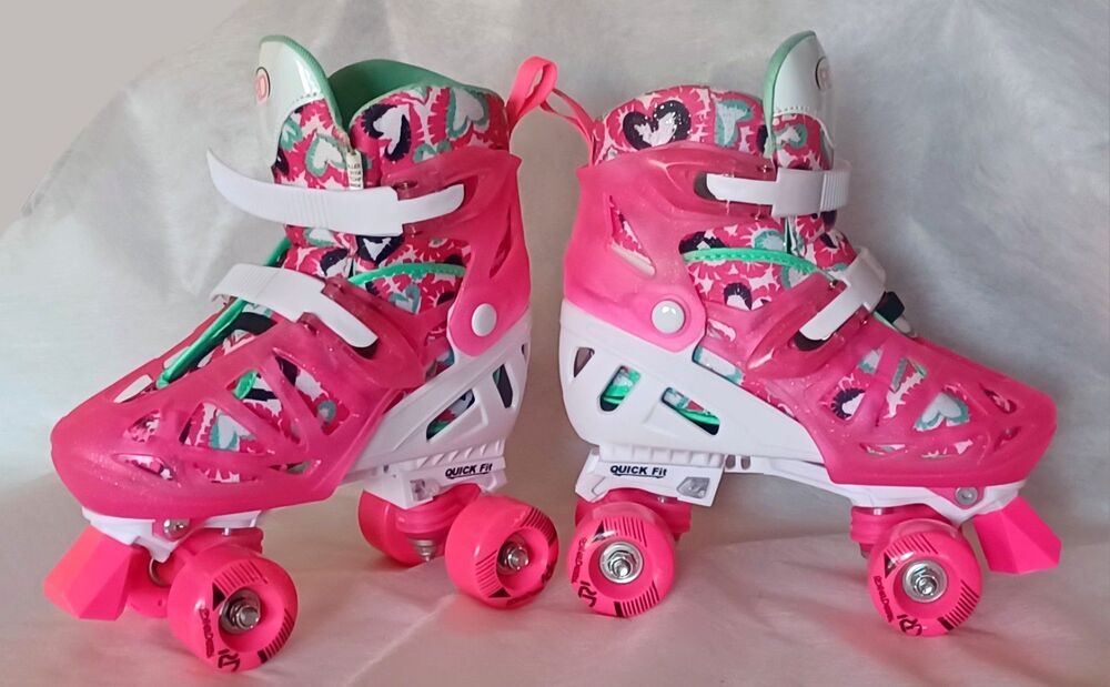 Roller Derby Girls Trac Star Adjustable Roller Skates White/Pink Youth Size 3‑6